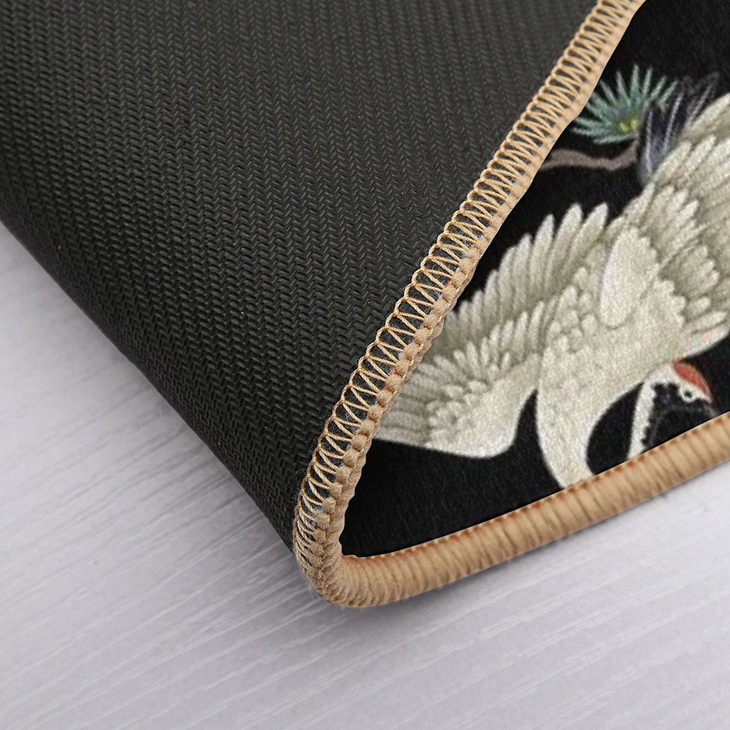 Japanese Cranes in Embroidered Style Bath Mat