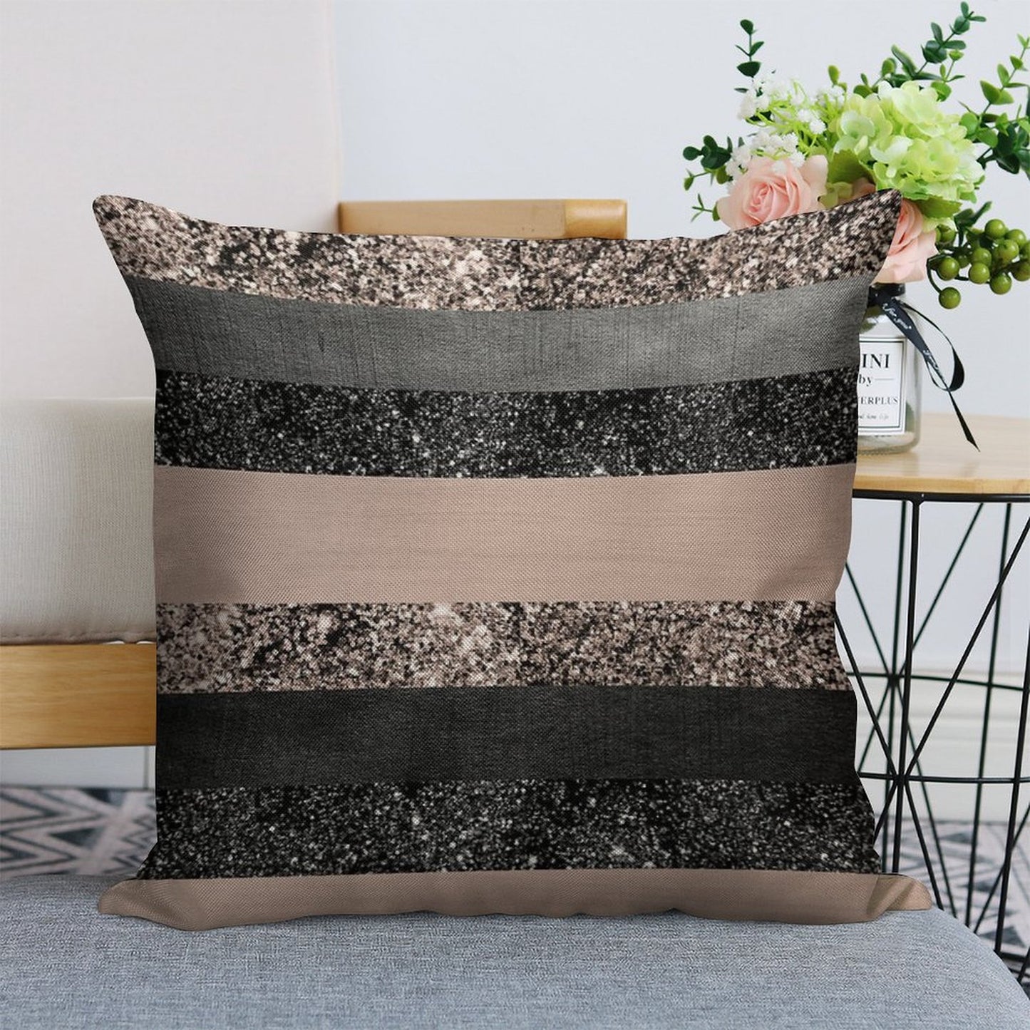Blush Glam Stripes #2 (Photo of Glitter Only - Not Reflective) Linen Throw Pillow Cover
