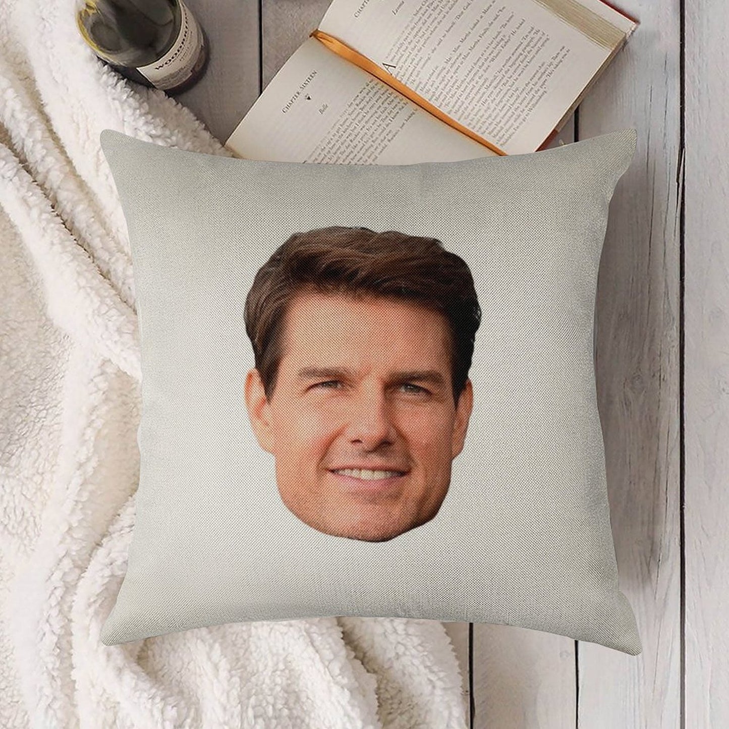Tom Cruise Face Cutout Linen Throw Pillow Cover