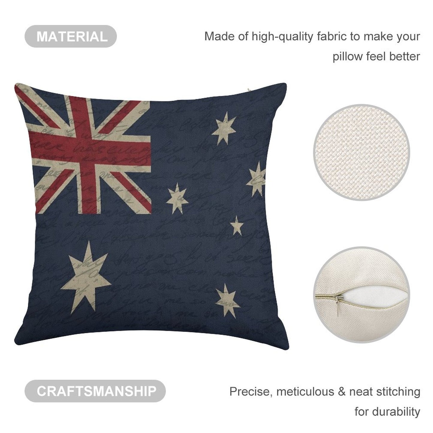 Vintage Australian Flag Linen Throw Pillow Cover