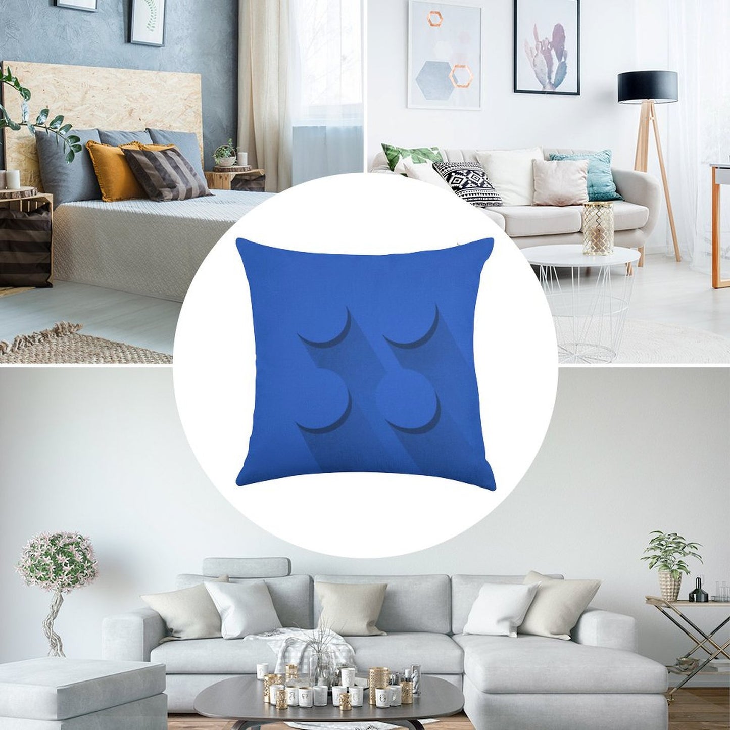 Blue Brick Linen Throw Pillow Cover