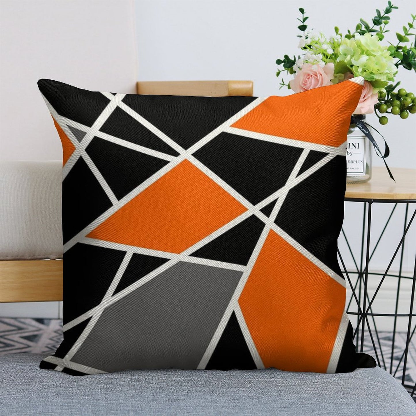 Geometric Modern Orange Pattern Linen Throw Pillow Cover