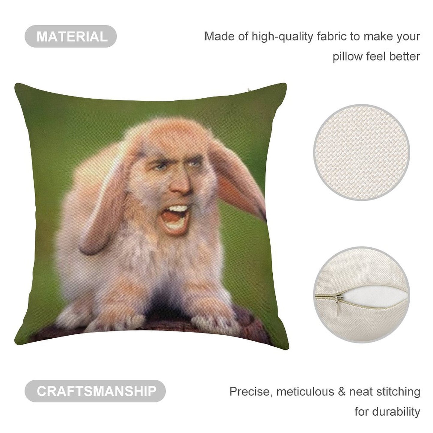 Nicholas Cage(d Rabbit) Linen Throw Pillow Cover