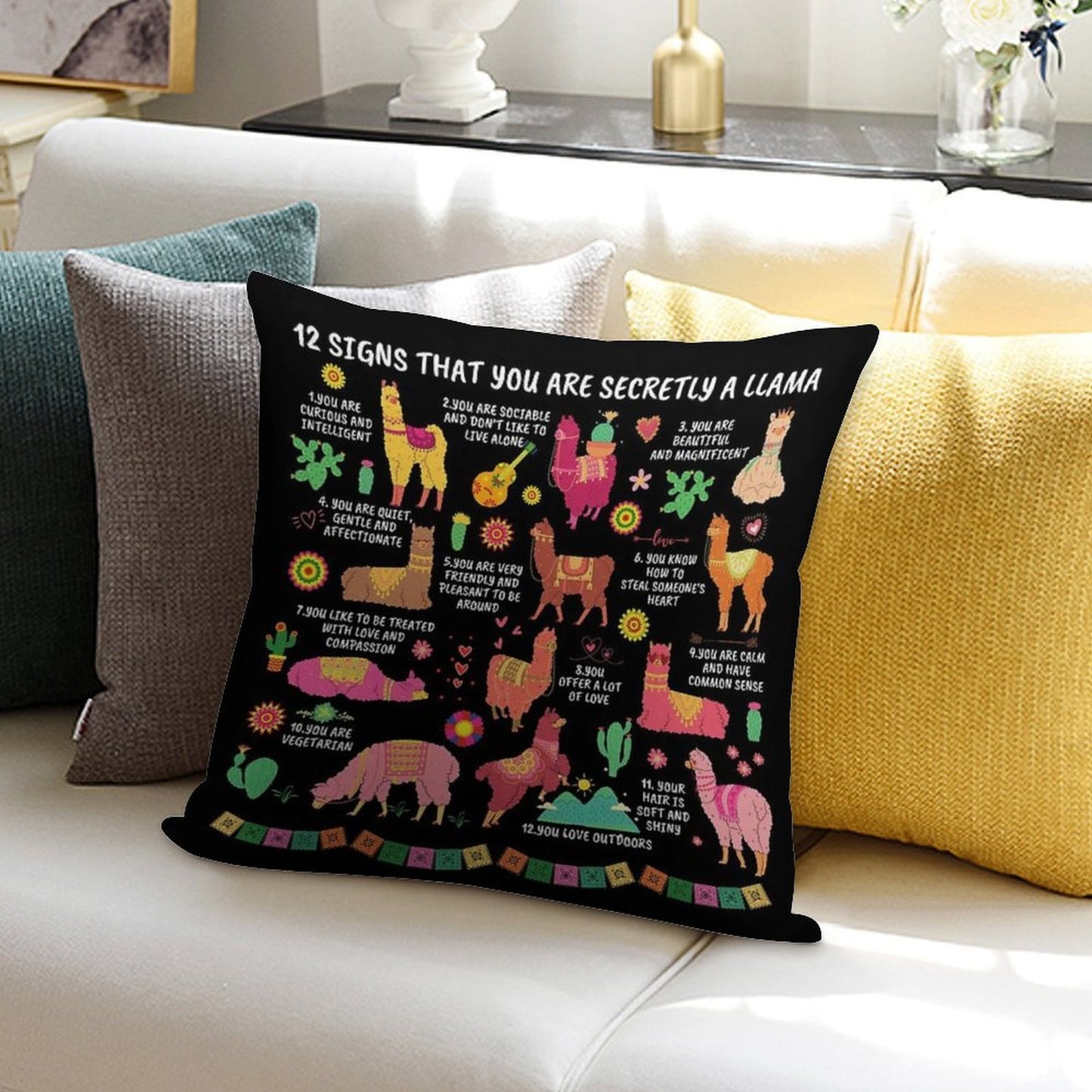 12 Signs That You Are Secretly A Llama Gifts For Llama Lovers Soft Shrink-Resistant Throw Pillow