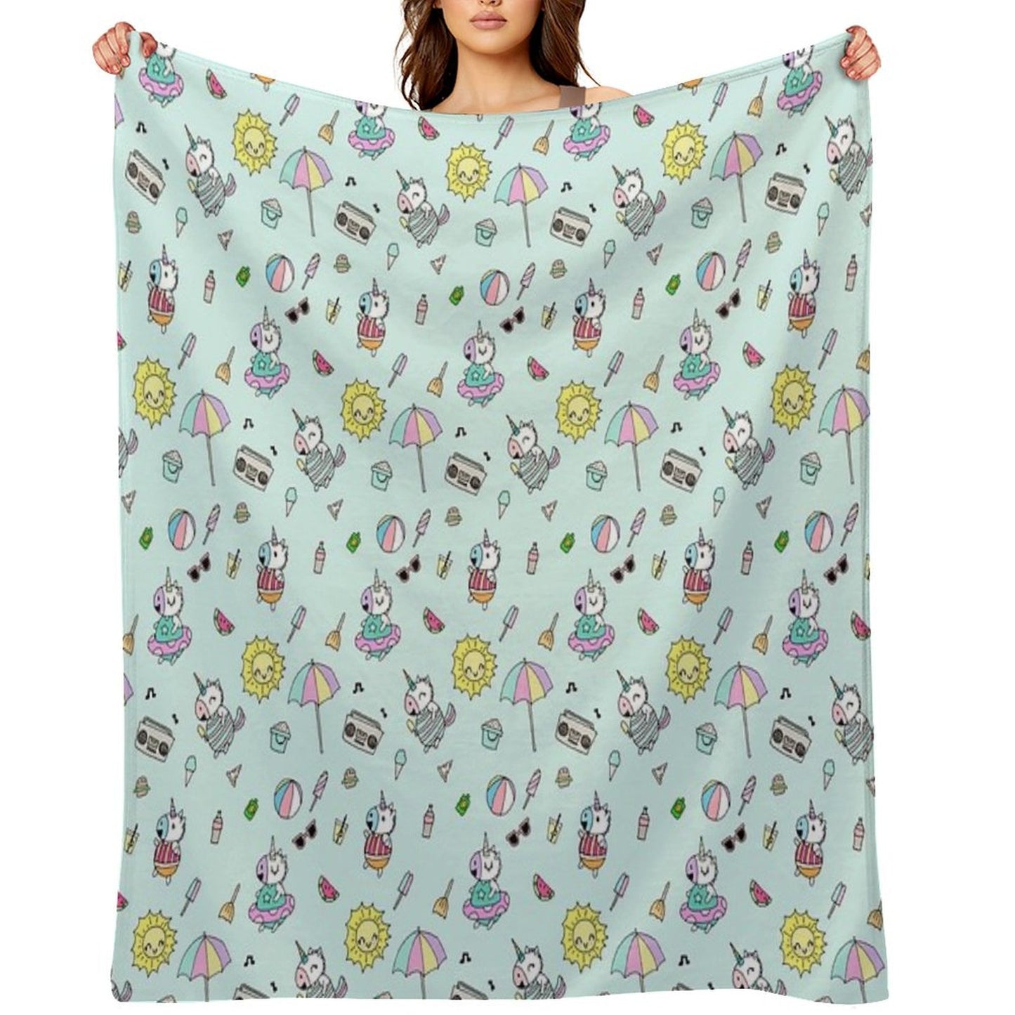 Summer Unicorn Pool Party Throw Blanket