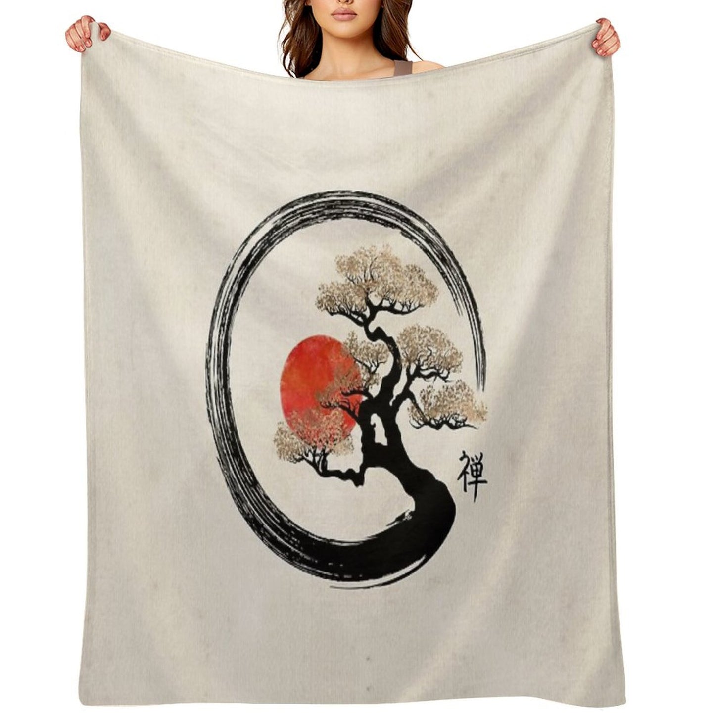 Enso Circle And Bonsai Tree on Canvas Throw Blanket