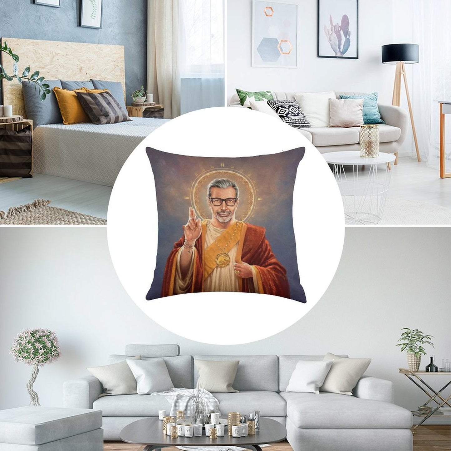 Saint Jeff of Goldblum, Jeff Goldblum Original Religious Painting Linen Throw Pillow Cover