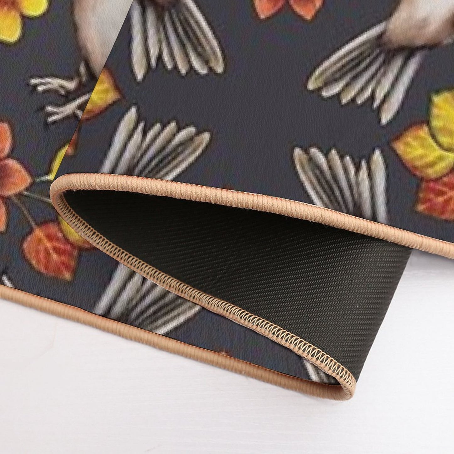Autumn Sparrows with Flowers & Leaves Bath Mat