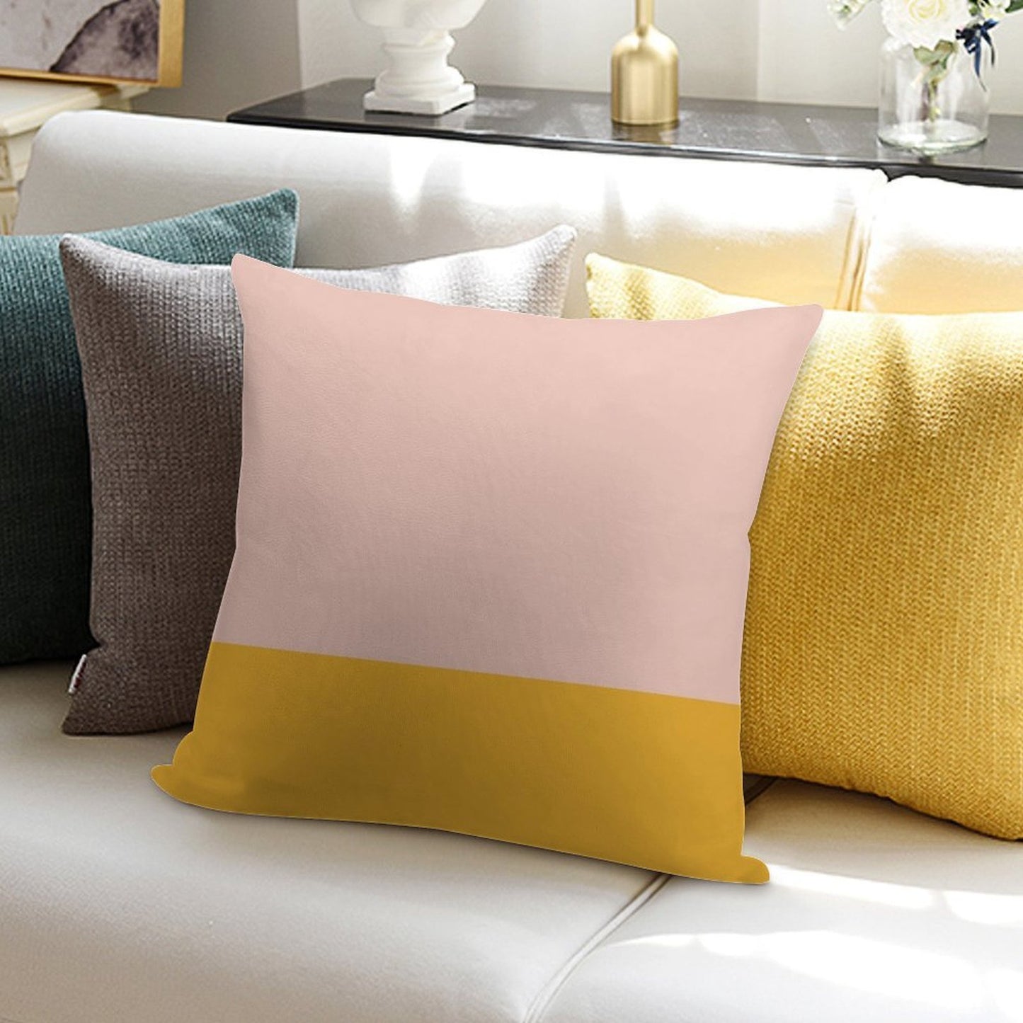 Blush Pink And Mustard Yellow Minimalist Color Block Soft Washable Throw Pillow