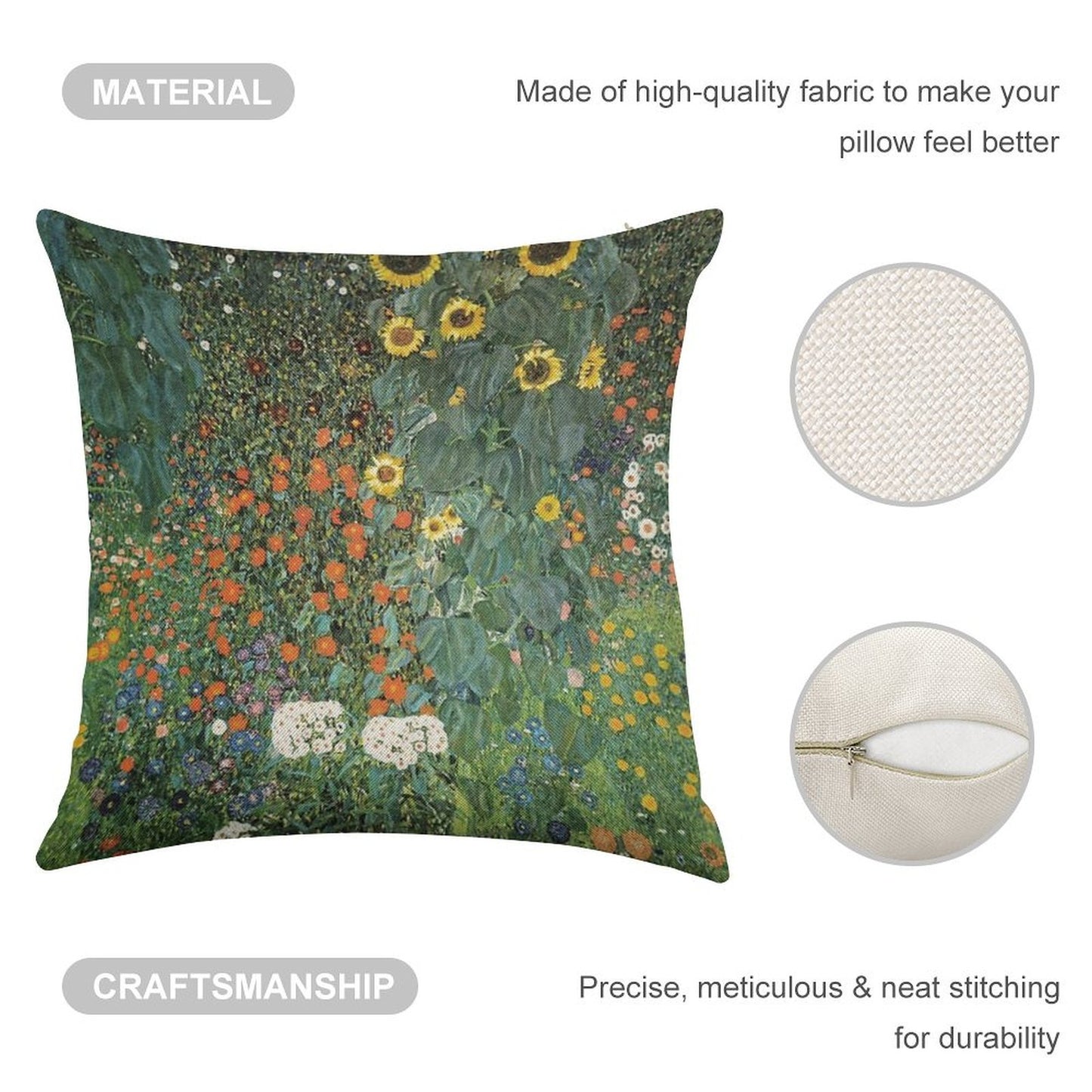 Gustav Klimt - The Sunflower Linen Throw Pillow Cover