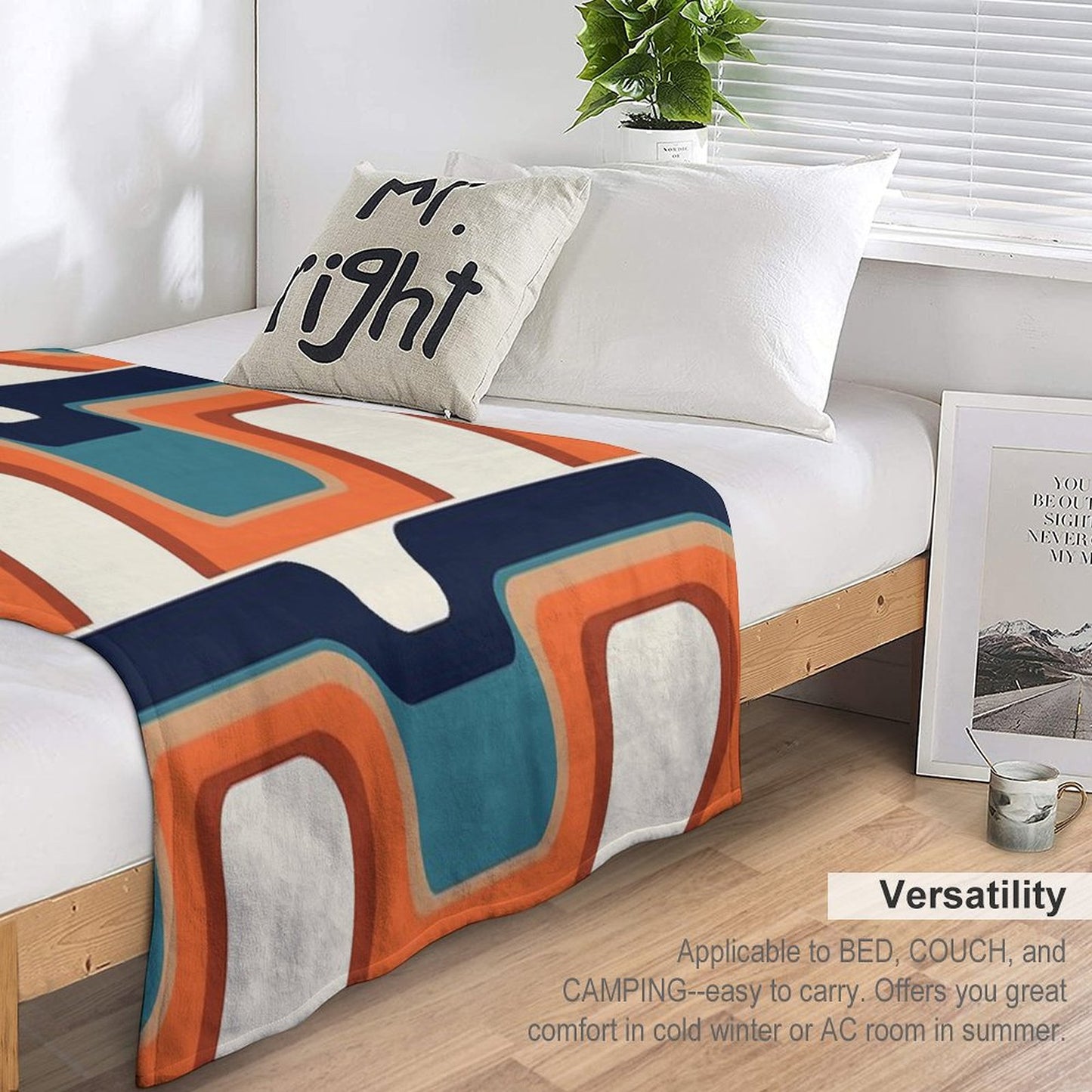 Mid-Century Modern Meets 1970s Orange & Blue Throw Blanket
