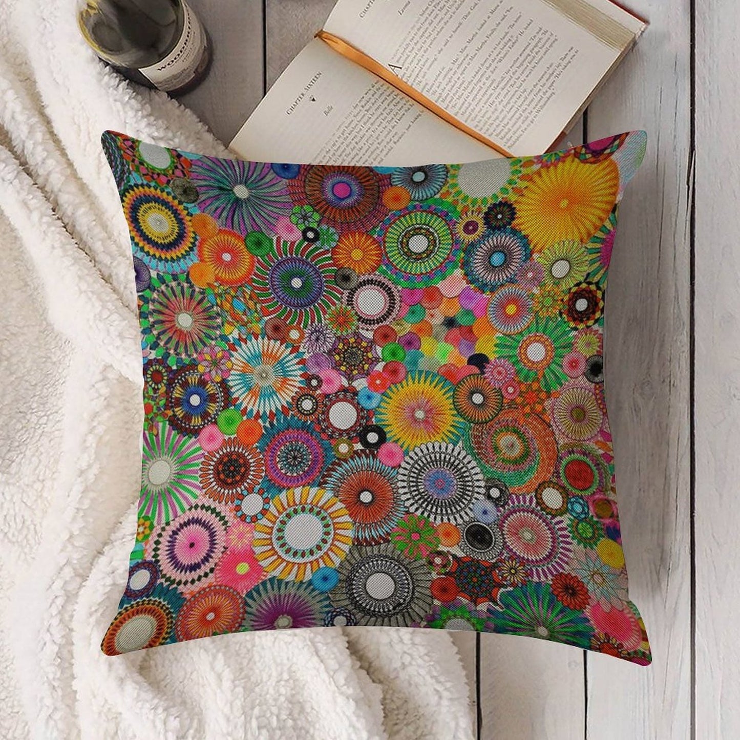 Childhood Dreams, A Colourful Spirograph Drawing! Linen Throw Pillow Cover