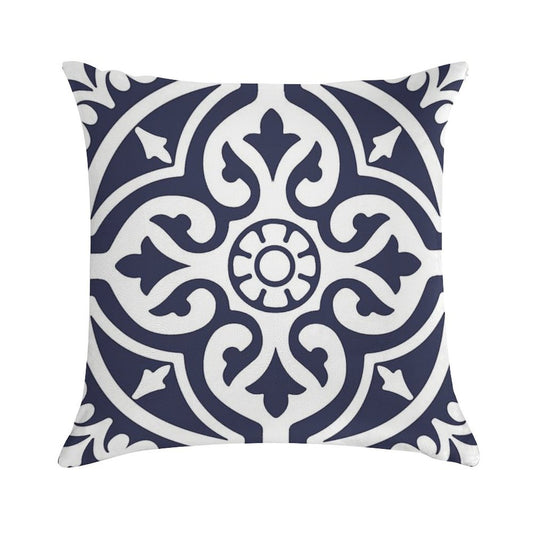 Hamptons Blue And White Moroccan Talavera Tile Soft Short Plush Fabric Throw Pillow