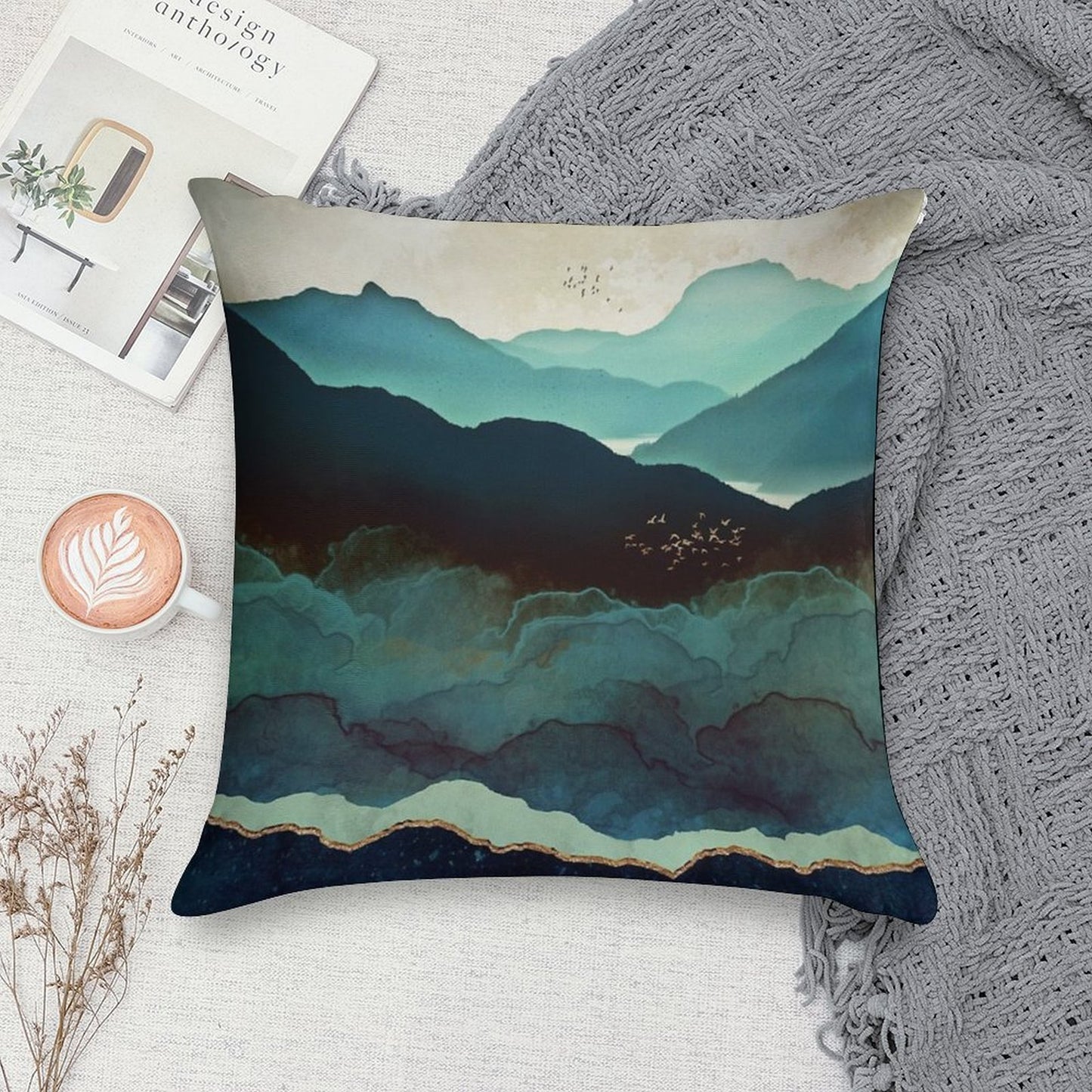 Indigo Mountains Soft Washable Throw Pillow