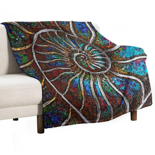 Ammonite Fossil Macro Abstract Art Throw Blanket