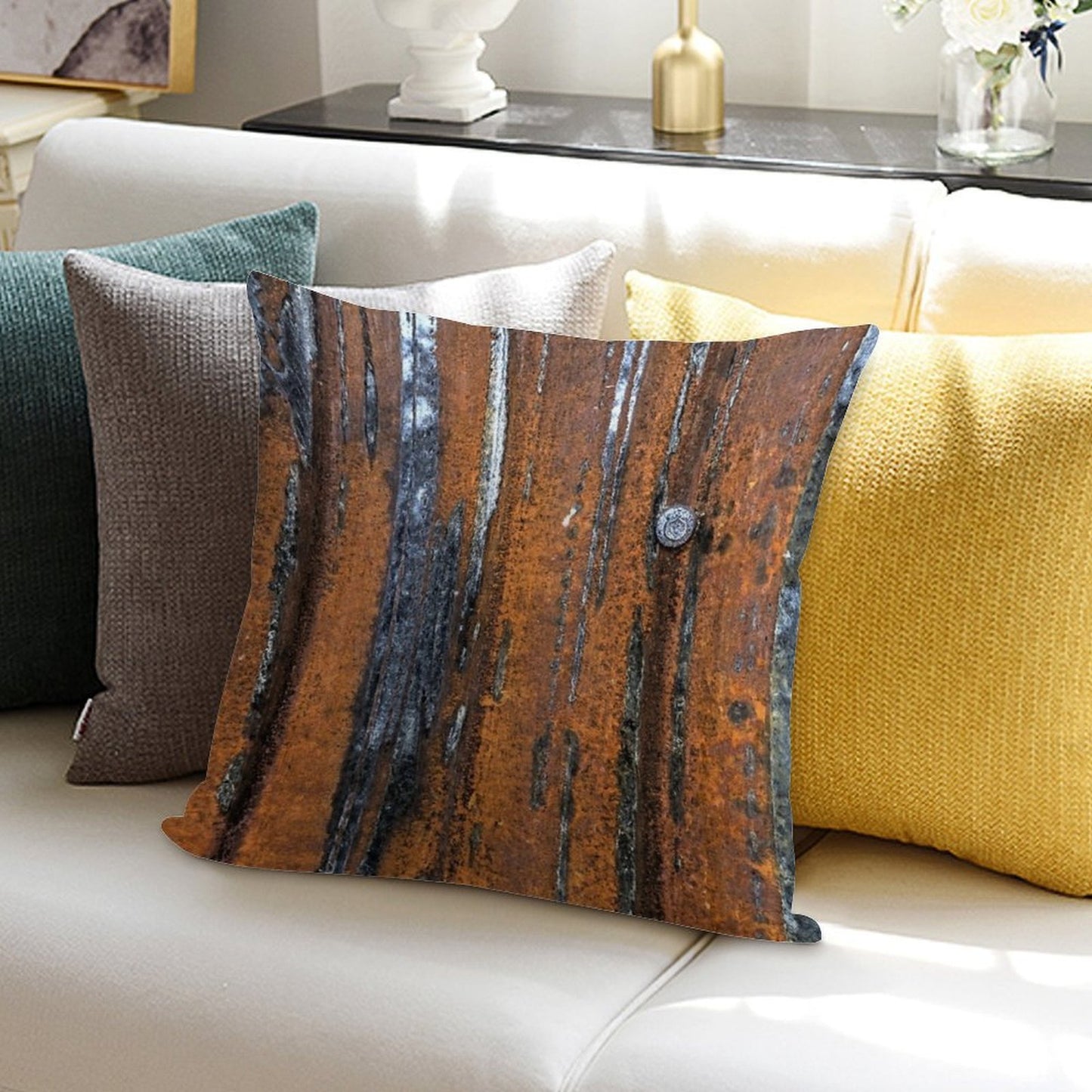 Rust Soft Short Plush Fabric Throw Pillow