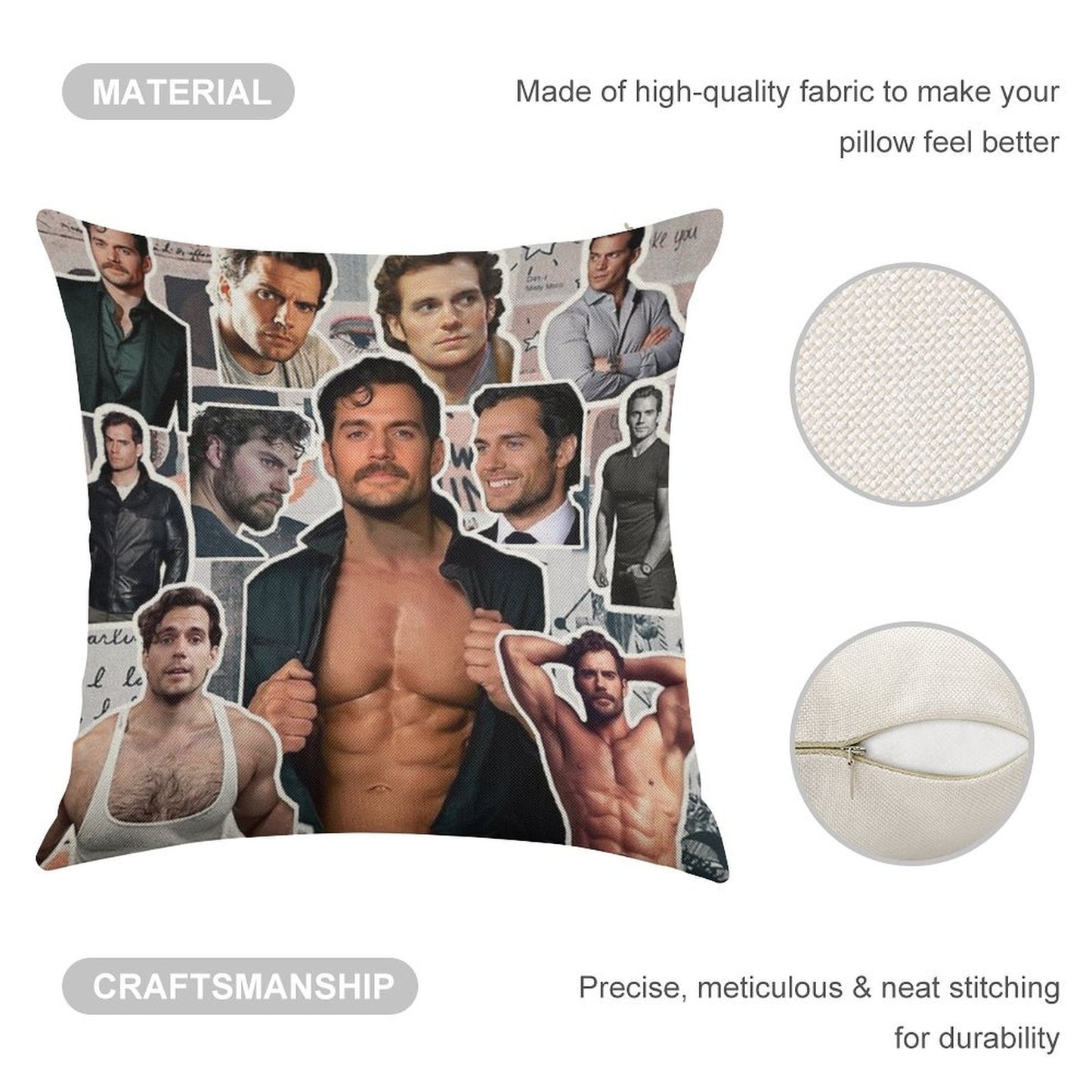Henry Cavill Photo Collage Linen Throw Pillow Cover
