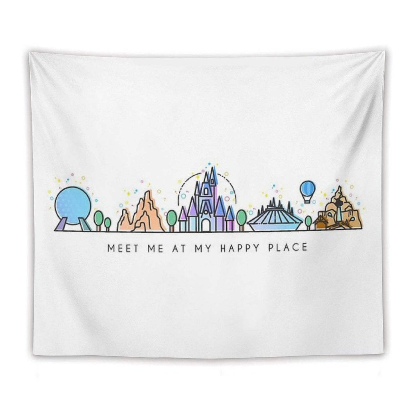 Meet Me at My Happy Place Vector Orlando Theme Park Illustration Design Tapestry