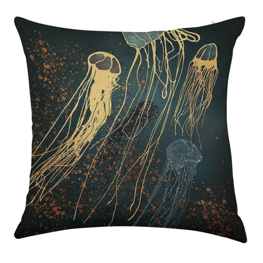Metallic Jellyfish Linen Throw Pillow Cover