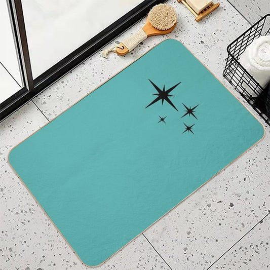 1950s Atomic Age Retro Starburst in Turquoise And Black Bath Mat