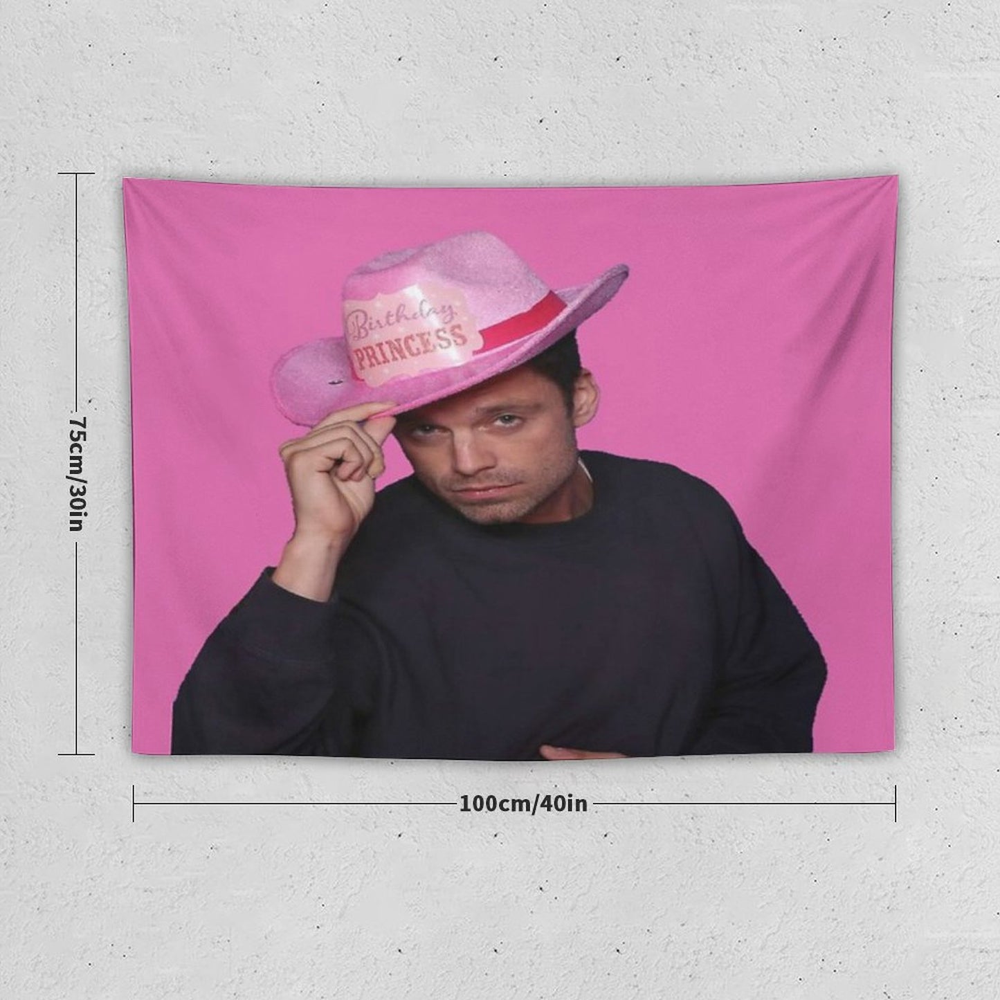 Yes Haw! Sebastian Stan with Pink Birthday Princess Cowboy Hat Tapestry