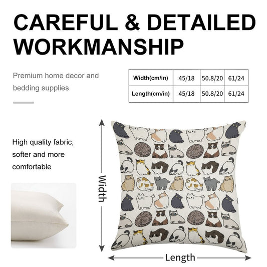 Cats Cats Cats Linen Throw Pillow Cover