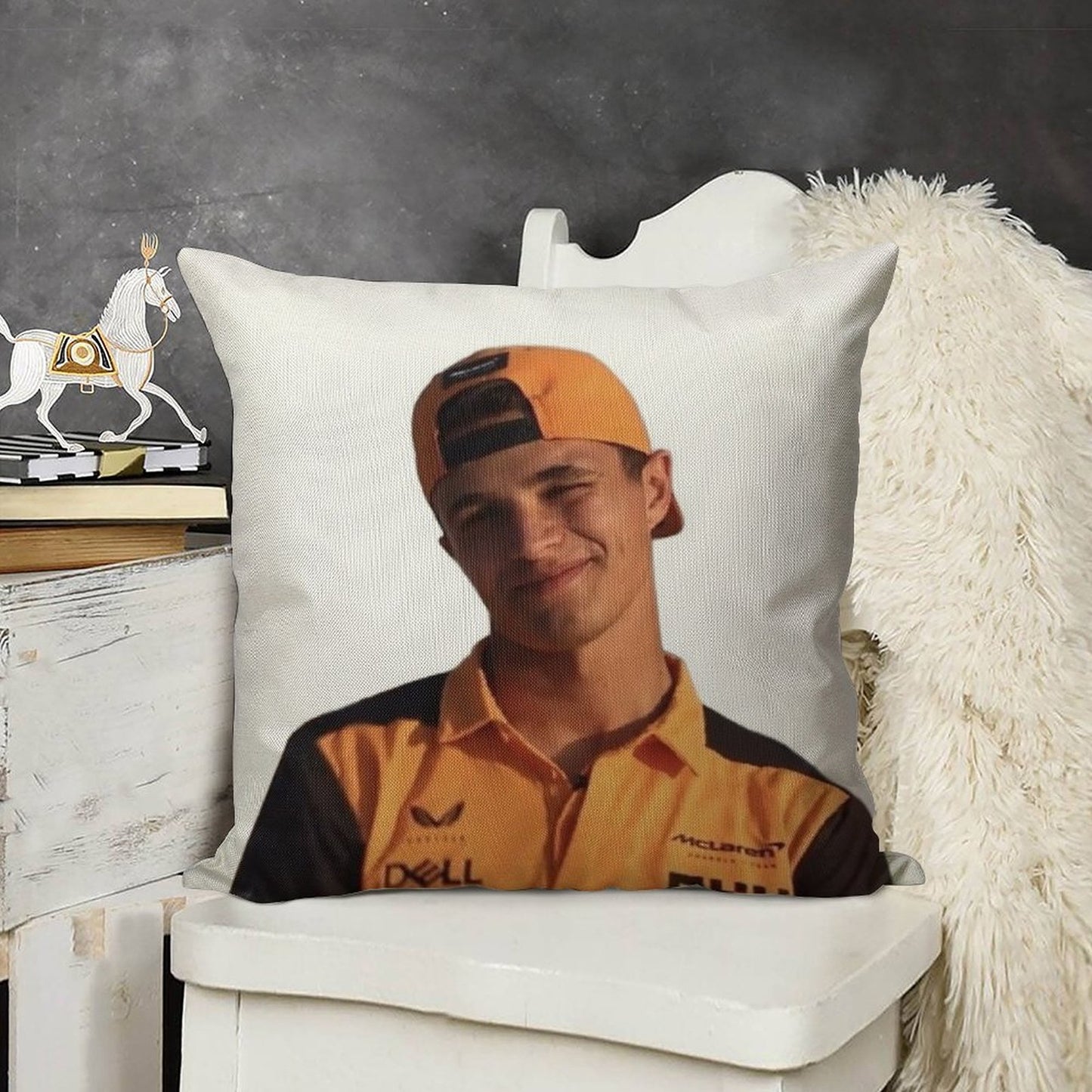 Lando Norris Linen Throw Pillow Cover