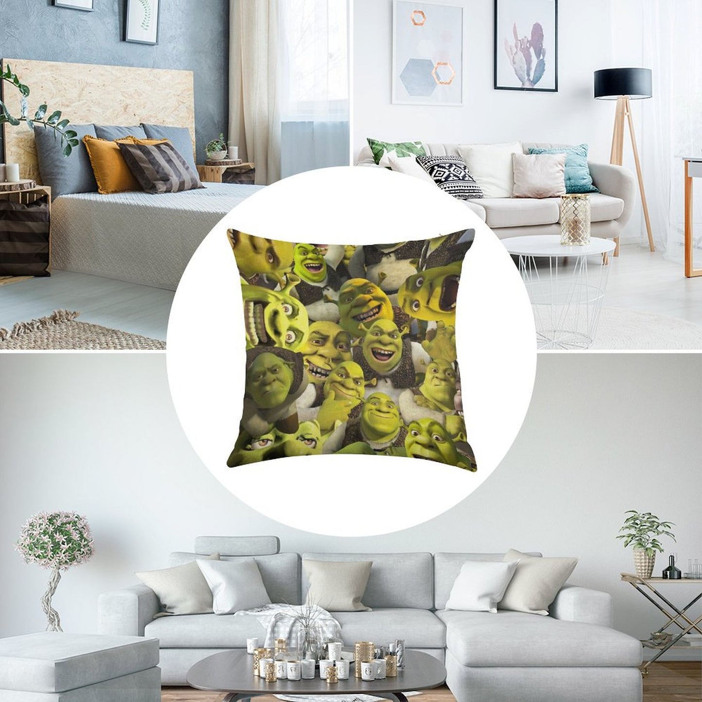 Shrek Collage Linen Throw Pillow Cover
