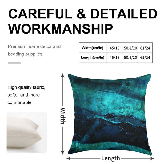 Beneath - Abstract in Navy Blue And Turquoise Linen Throw Pillow Cover