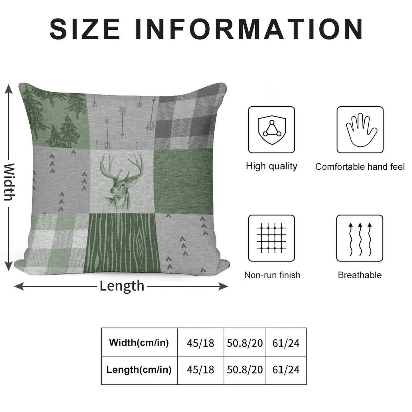 Rustic Deer Patchwork - GreenGrey Soft Fade-Resistant Throw Pillow