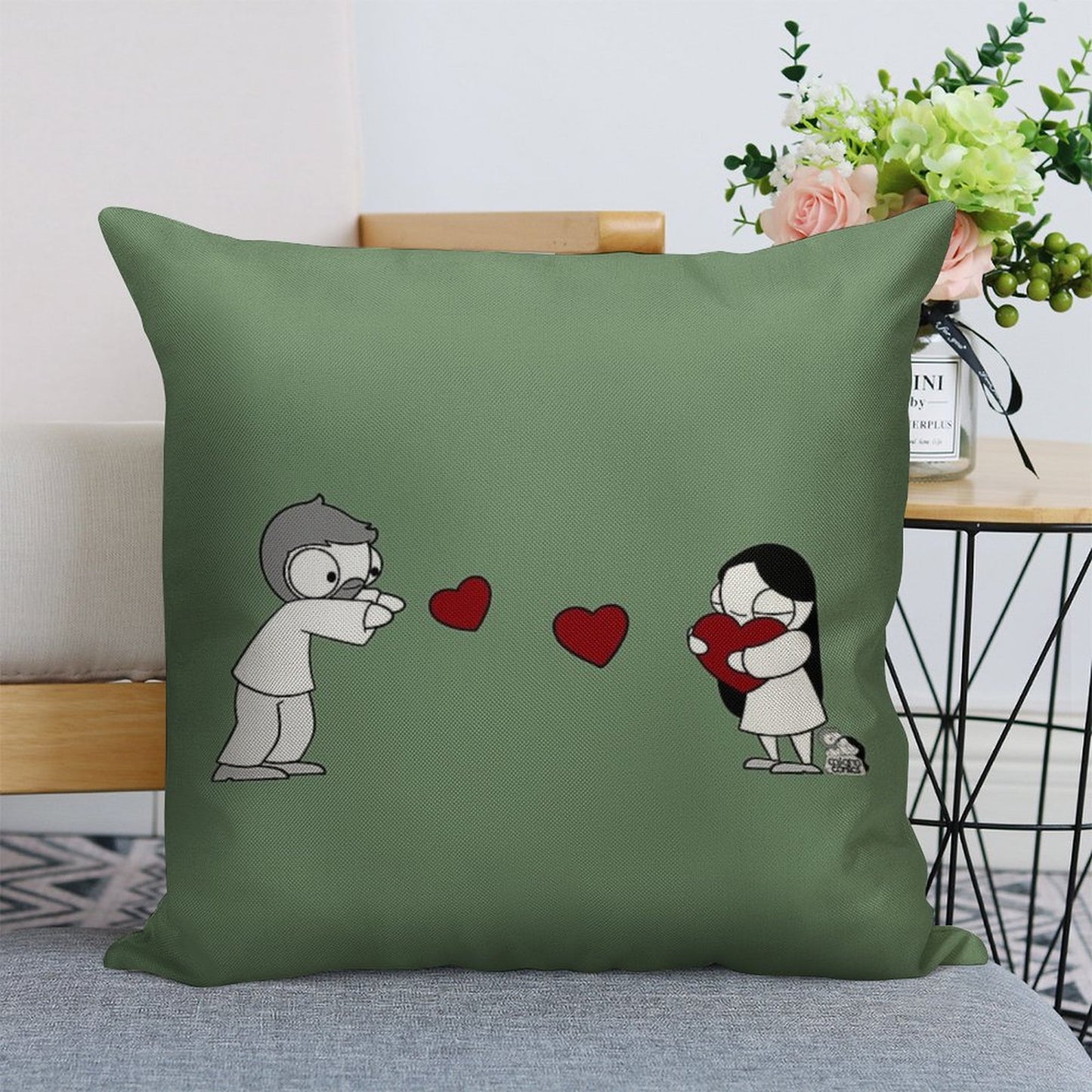 Hearts Throw Linen Throw Pillow Cover