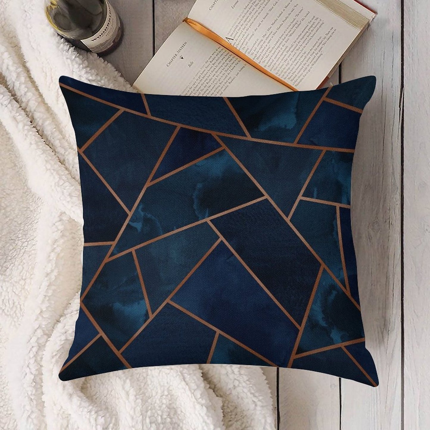 Navy & Copper Geo Linen Throw Pillow Cover