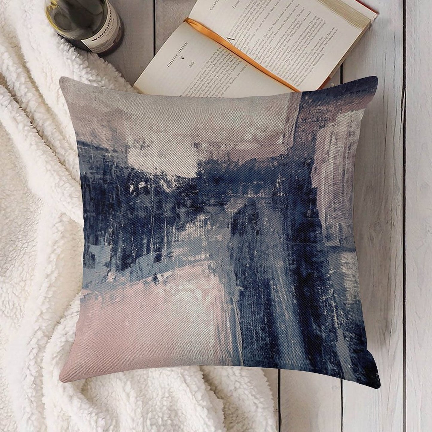 Pink And Navy 1 Linen Throw Pillow Cover