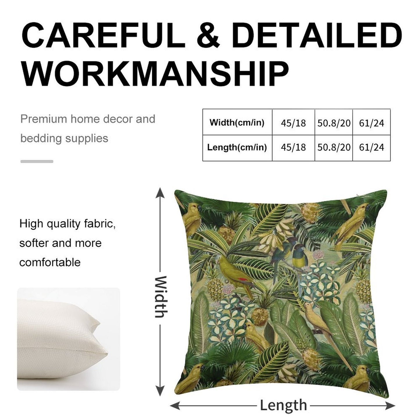 Vintage Green Tropical Bird Jungle Botanical Night Garden Nightgarden Linen Throw Pillow Cover