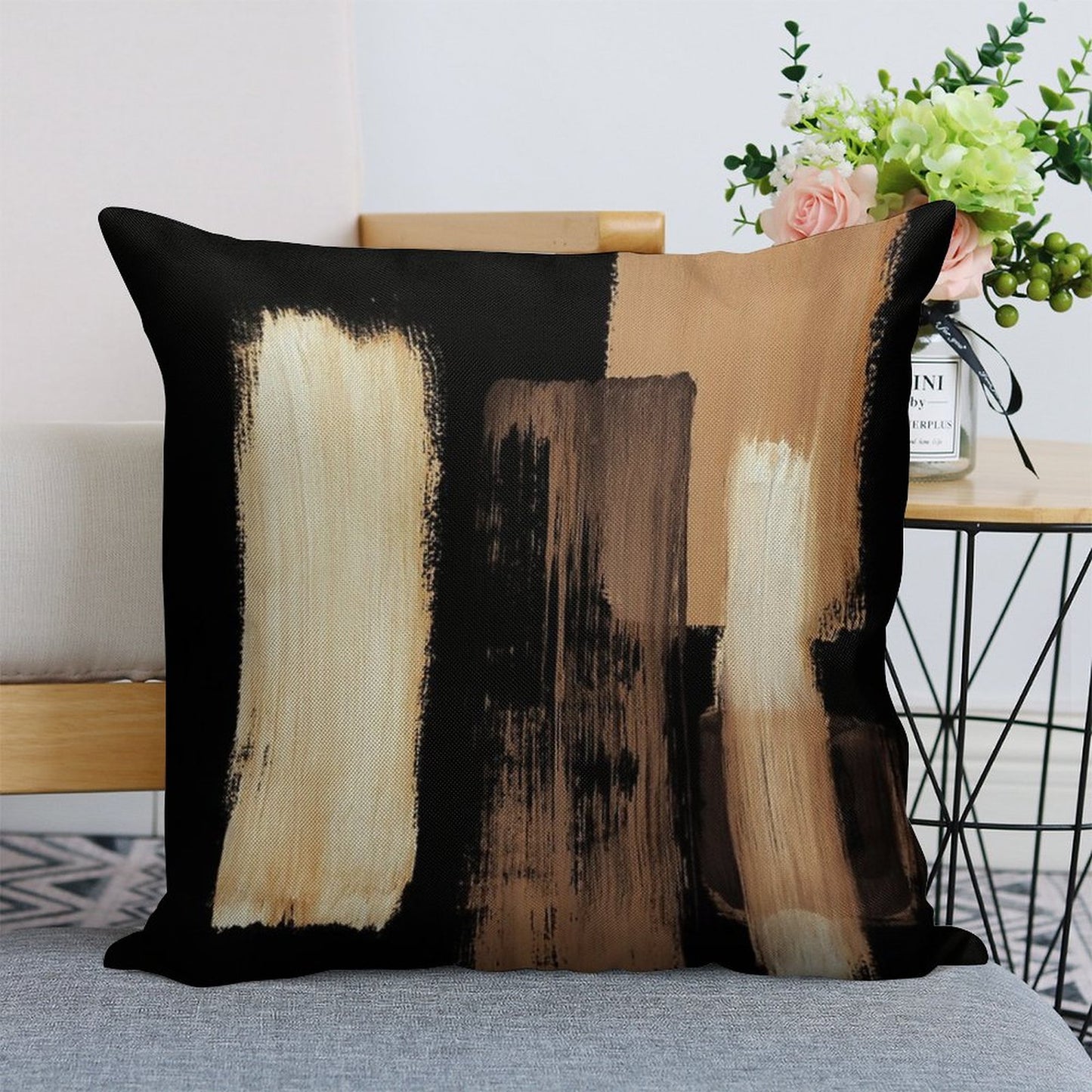 Black Brown Linen Throw Pillow Cover