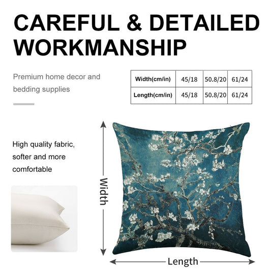 Van Gogh Almond Blossoms Dark Teal Linen Throw Pillow Cover