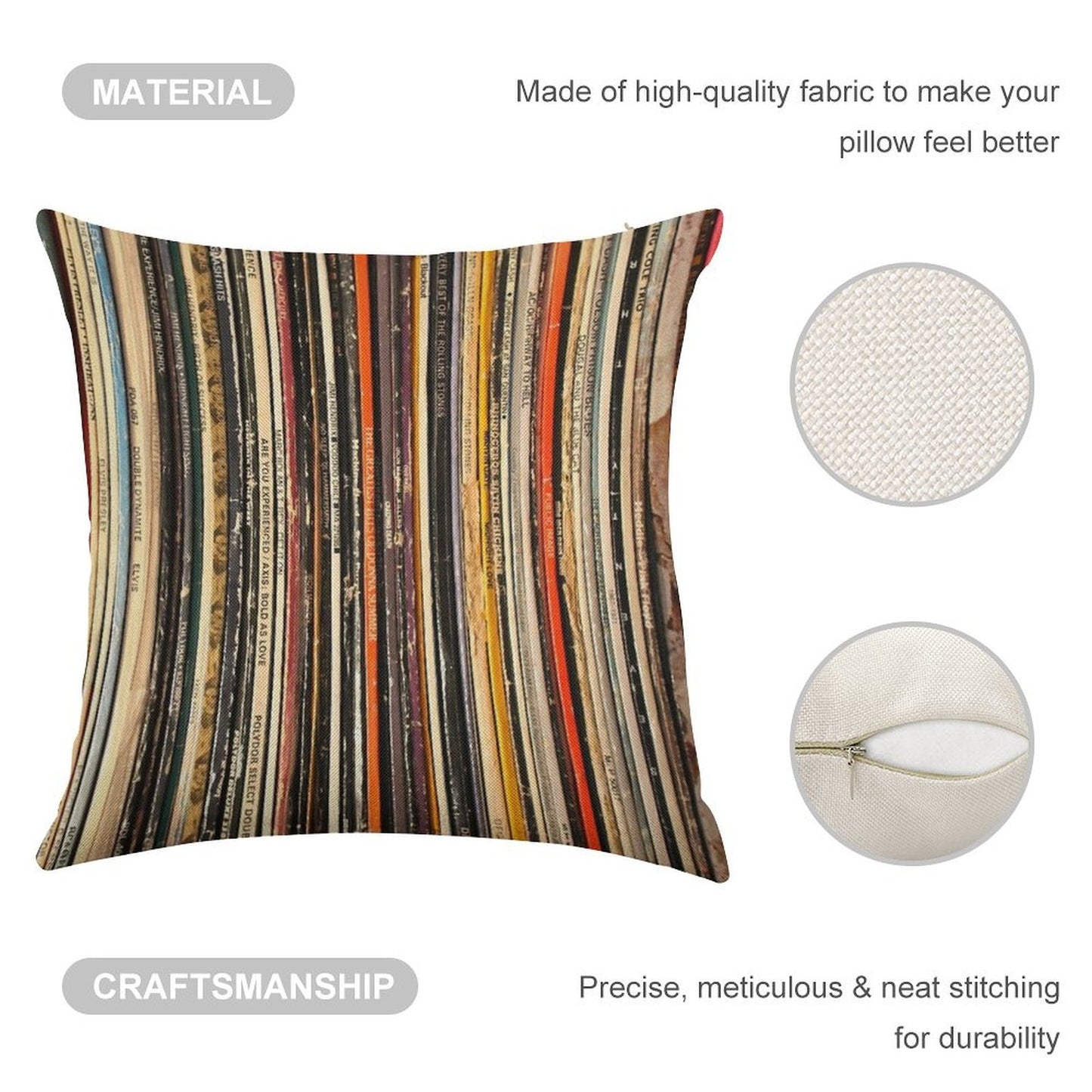 Vinyl Record Collection Photography Linen Throw Pillow Cover