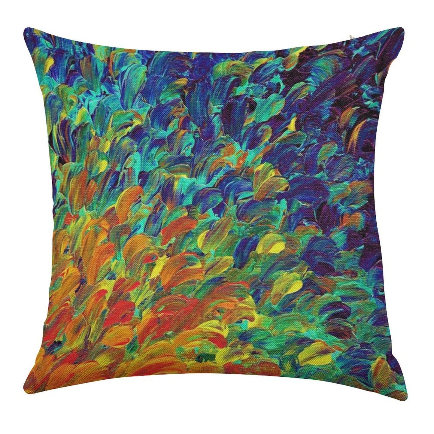 FOLLOW THE CURRENT 1, Bold Colorful Abstract Acrylic Painting Ocean Waves Blue Orange Splash Ombre Fine Art Linen Throw Pillow Cover