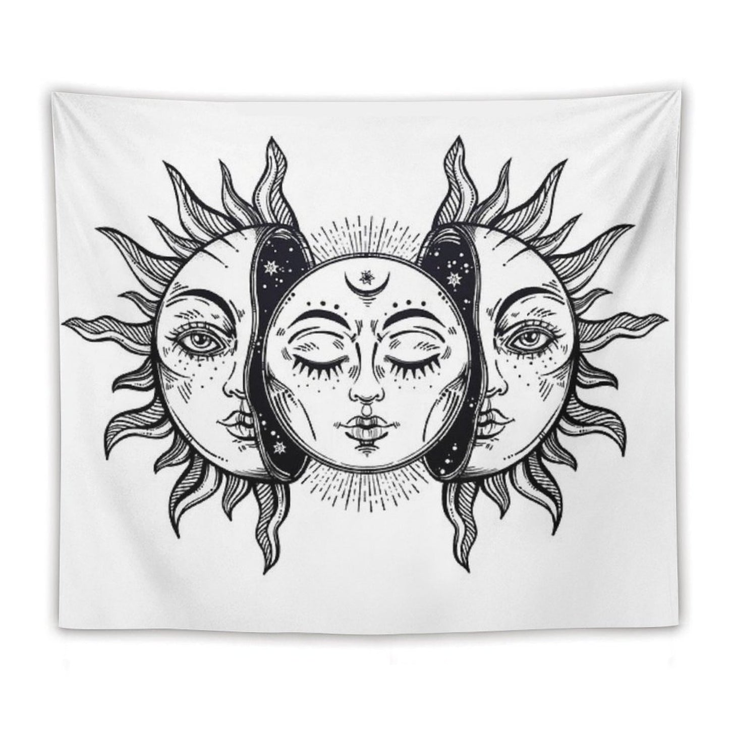 Vintage Solar Eclipse Sun And Moon Tapestry
