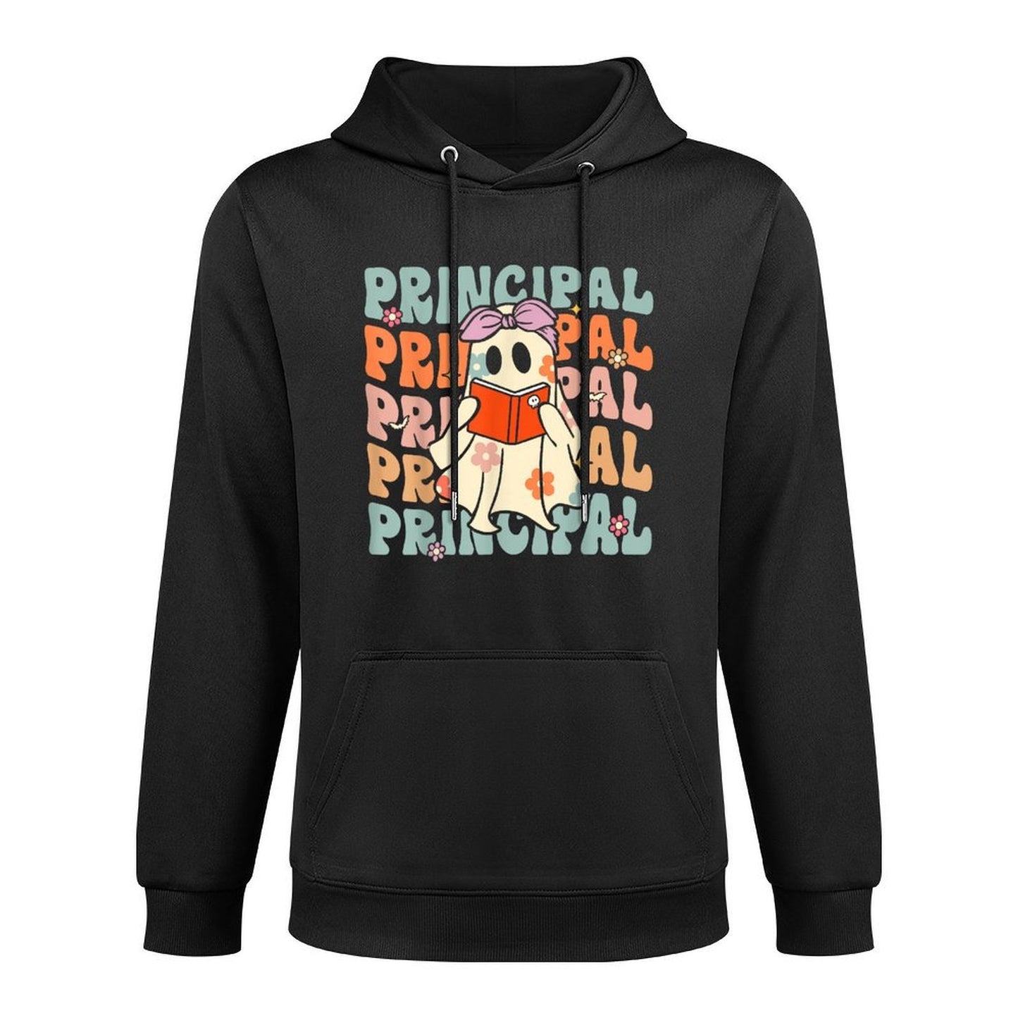 Groovy Halloween School Principal Retro Floral Ghost Pilling-Resistant Hoodie