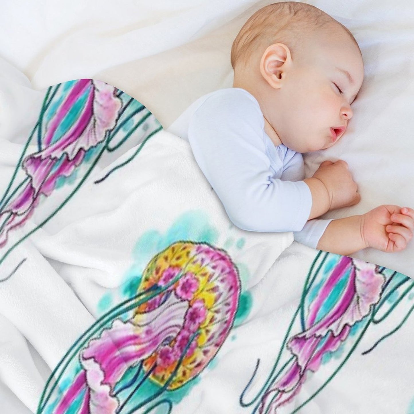 Floral Jellyfish Watercolour Throw Blanket