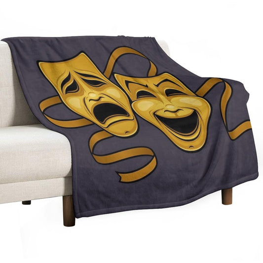 Gold Comedy And Tragedy Theater Masks Throw Blanket