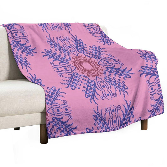 Pink And Blue Floral Wreath Throw Blanket