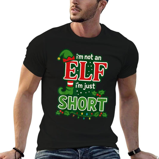 Im Not An Elf Im Just Short Merry Christmas Elf Xmas Funny Ribbed Collar T-Shirt