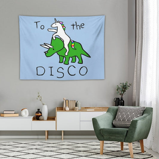 To The Disco (Unicorn Riding Triceratops) Tapestry