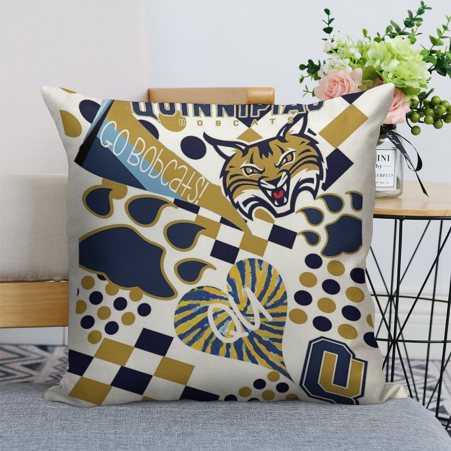 Quinnipiac University Collage Linen Throw Pillow Cover