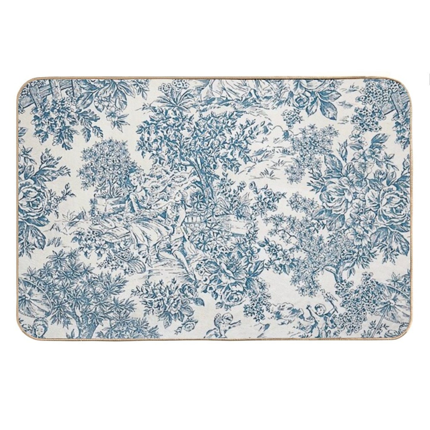 Powder Blue Romantic Flowers French Toile Design Bath Mat