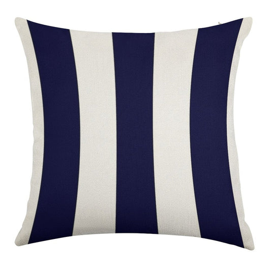 Navy Blue And White Stripes Linen Throw Pillow Cover