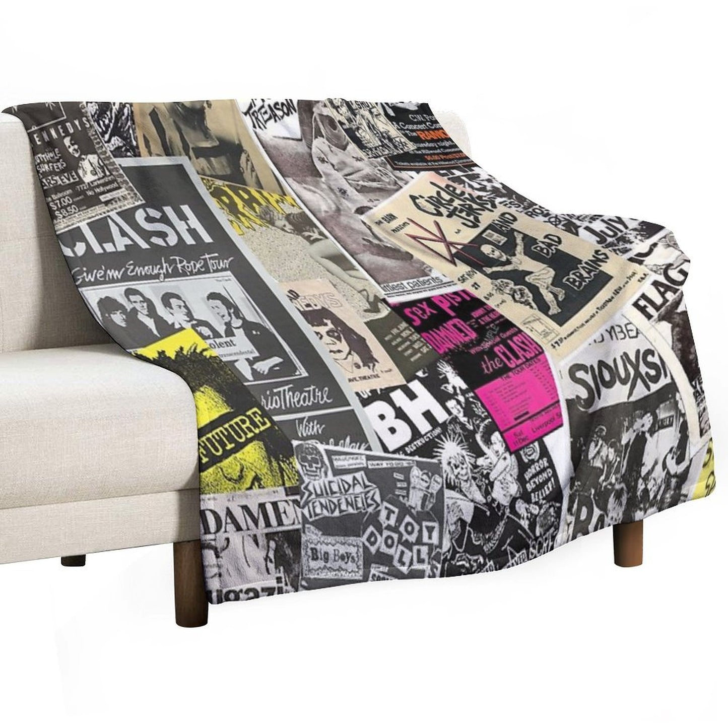 Punk Rock Music Flyers Collage Throw Blanket