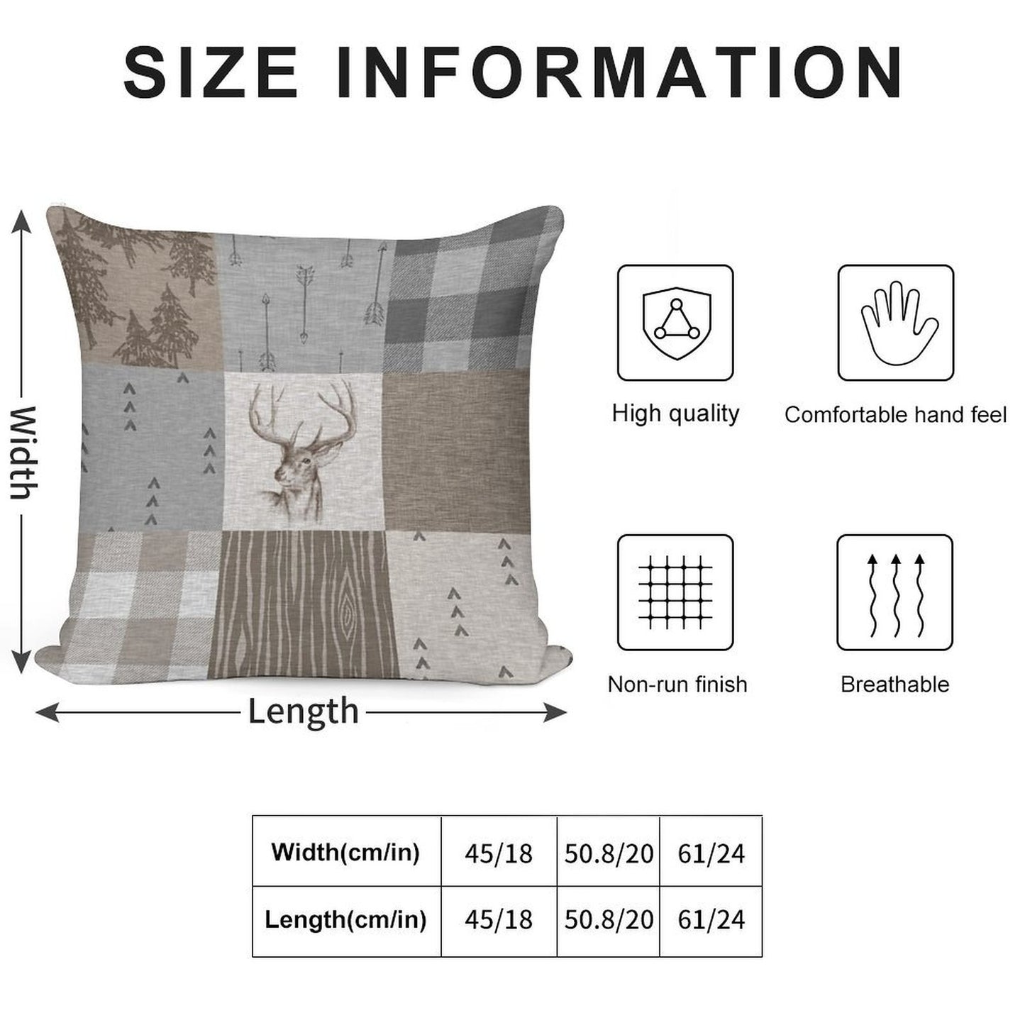Deer Patchwork - Rustic Neutrals Soft Warmth Comfort Throw Pillow